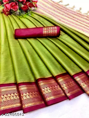 SELESTASAREES Self Design, Solid/Plain, Embellished, Woven Banarasi Jacquard, Cotton Silk Saree(Green)