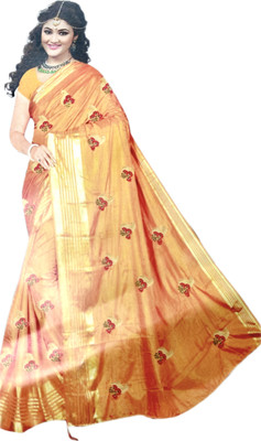 Raashreya Fashions Embroidered Chanderi Mulmul Saree(Mustard)