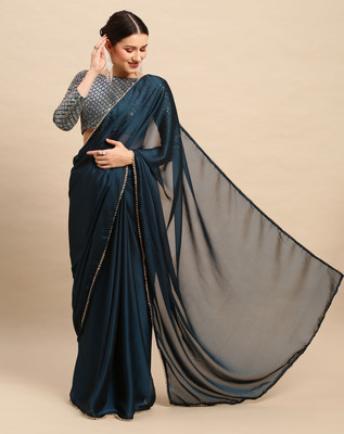 Divastri Solid/Plain Bollywood Silk Blend Saree(Blue)