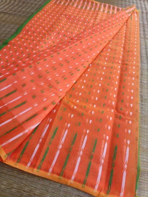 Dristikone Woven Jamdani Pure Cotton Saree(Orange)