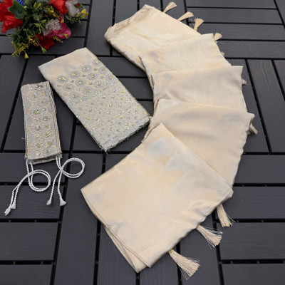 CELEUM Solid/Plain Bollywood Satin Saree(Cream)