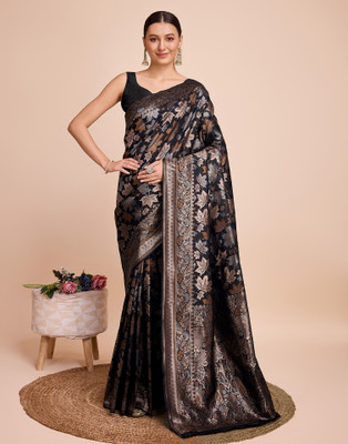 Samah Woven, Embellished, Self Design Banarasi Silk Blend Saree(Multicolor)