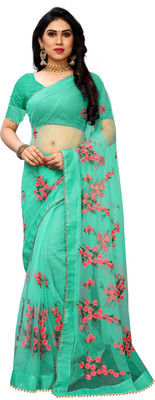 RITYANUSAR Embroidered Bollywood Net Saree(Light Green)