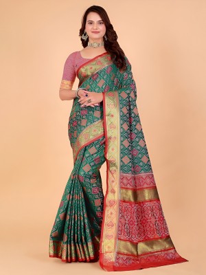 M.S.RETAIL Printed Banarasi Silk Blend Saree(Dark Green)