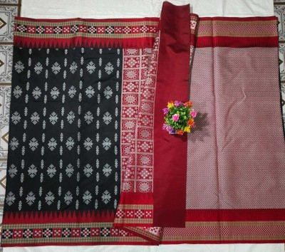 LYANNA Temple Border, Woven Sambalpuri Handloom Art Silk Saree(Black)