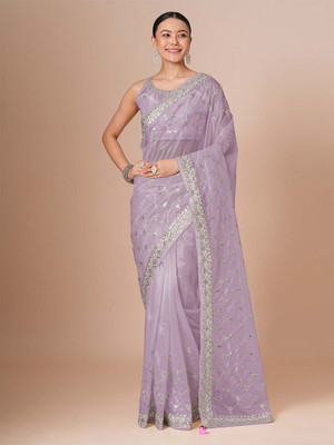 House of Pataudi Embellished Daily Wear Net Saree(Purple)