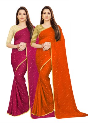 Aardiva Printed Bollywood Chiffon Saree(Pack of 2, Purple, Orange)