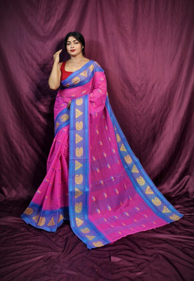 CommonHouseee Self Design Tant Pure Cotton Saree(Pink)