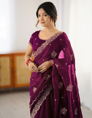 Satrani Embellished, Embroidered Bollywood Jimmy choo, Chiffon Saree(Magenta)