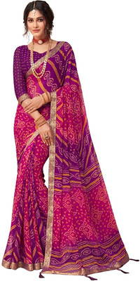 JustEthnic Printed Bandhani Chiffon Saree(Multicolor)