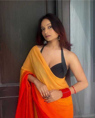 Anand Sarees Ombre Bollywood Georgette, Chiffon Saree(Orange, Red)