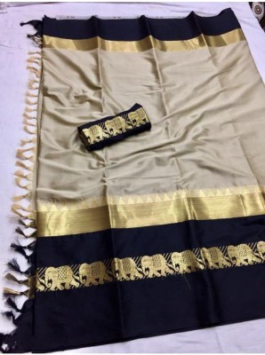 Mortal Textile Woven Handloom Cotton Silk Saree(Black)