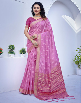 Satrani Woven Banarasi Silk Blend, Jacquard Saree(Pink)