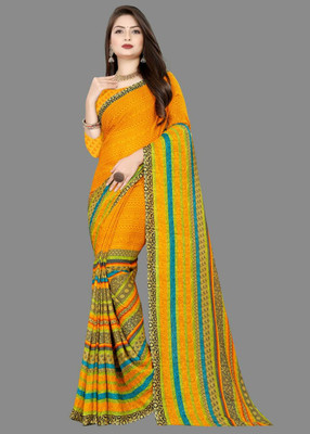 Option trendz Floral Print Daily Wear Georgette Saree(Yellow)