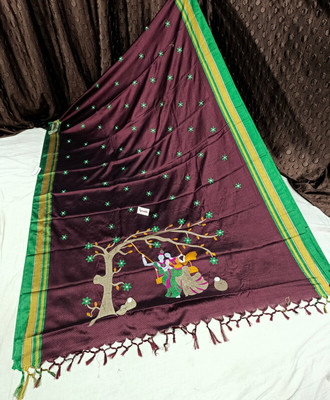 Spewim Woven Handloom Cotton Blend Saree(Maroon)