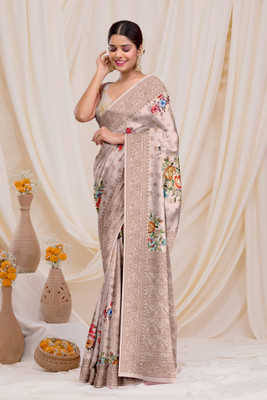 HouseOfCommon Printed Banarasi Crepe Saree(Beige)
