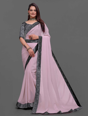 SOMVATI Embellished Bollywood Chiffon Saree(Pink)
