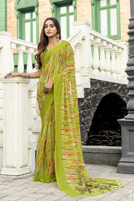 Leelavati Printed Bollywood Georgette Saree(Light Green, Multicolor)