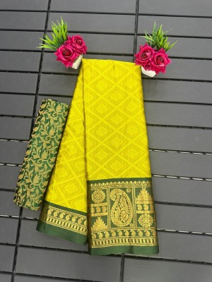 WILLMAKE Woven Bollywood Jacquard, Art Silk Saree(Yellow, Green)