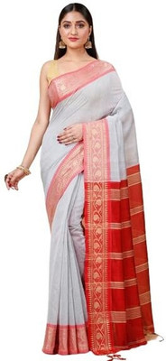 HouseOfCommon Printed Handloom Cotton Silk Saree(Grey)