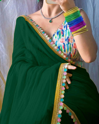 REPIBON FASHION Solid/Plain Bollywood Georgette Saree(Green)