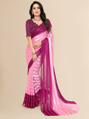 Moda Rapido Striped Daily Wear Satin Saree(Purple)
