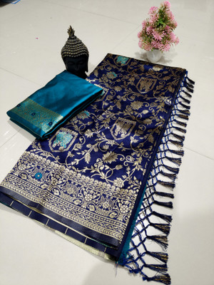 Spensen Enterprise Self Design Kanjivaram Jacquard Saree(Dark Blue)