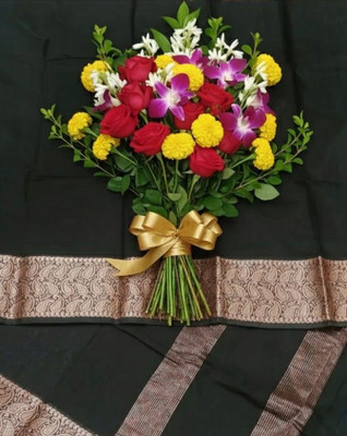 Slub Solid/Plain Banarasi Handloom Cotton Silk Saree(Black)