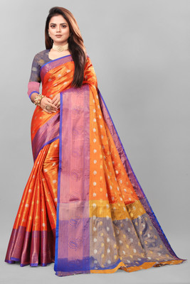 SHREE NATH CREATION Self Design Dharmavaram Cotton Blend, Jacquard Saree(Orange)