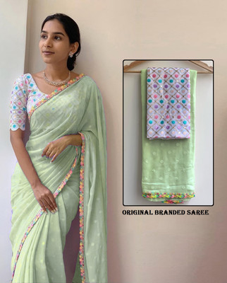 Rudra Fab Self Design Bollywood Chiffon Saree(Light Green)