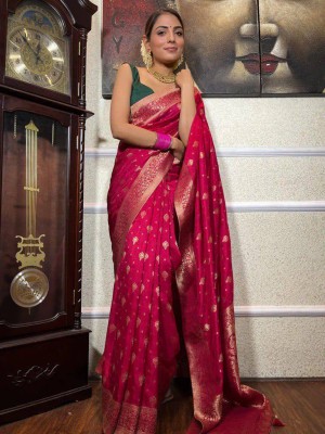 Sanjana Silks Printed Kanjivaram Art Silk, Pure Silk Saree(Pink, Gold)