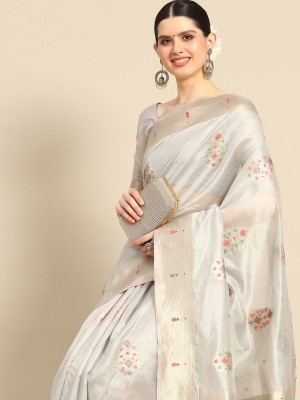 Divastri Woven Banarasi Organza Saree(Grey)