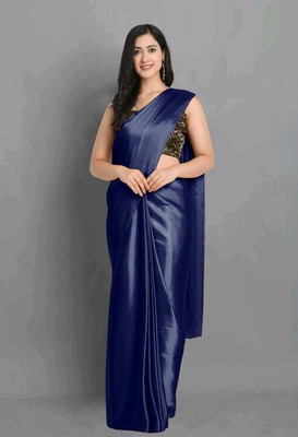 Arpita Fashion Solid/Plain, Self Design Bollywood Satin Saree(Dark Blue)