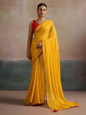 Sareemall Printed Leheria Viscose Rayon Saree(Yellow)