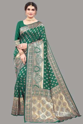 THE ETHNIC SAREE STUDIO Paisley Banarasi Pure Silk Saree(Dark Green)