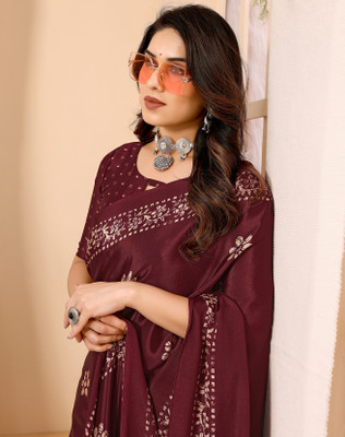 YASHIKA Floral Print Bollywood Tussar Silk Saree(Maroon)