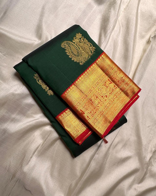 WOMENELEGENCE Printed Banarasi Pure Silk Saree(Green)