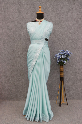 Mionas Embroidered Bollywood Chiffon Saree(Light Blue)