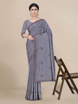 RekhaManiyar Embroidered Banarasi Pure Silk Saree(Grey)