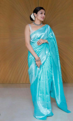 Upalksh Self Design Kanjivaram Art Silk Saree(Blue)