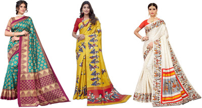 YASHIKA Woven Daily Wear Art Silk Saree(Pack of 3, Blue, Yellow, Cream)