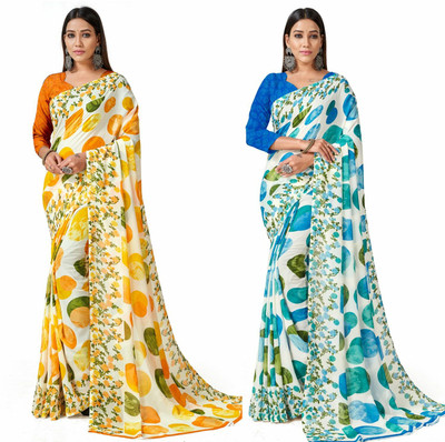 The Textile Hub Polka Print Bollywood Georgette Saree(Pack of 2, Multicolor)