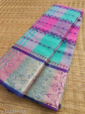 Sthaker Self Design Tant Pure Cotton Saree(Multicolor)