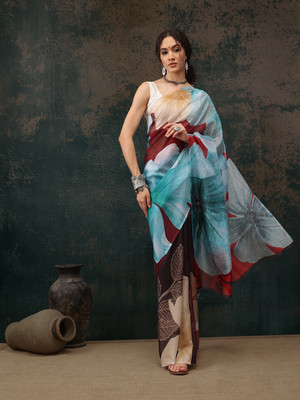 Divastri Digital Print Bollywood Polyester Saree(Brown)