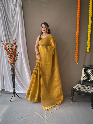 SGF11 Self Design Handloom Tissue Saree(Yellow)