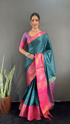 Aika Woven Banarasi Pure Silk Saree(Dark Green)