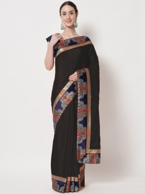 ALLIOOP Woven, Temple Border, Solid/Plain Bollywood Cotton Silk, Chanderi Saree(Black)