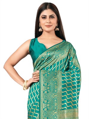 Akhilam Embroidered Banarasi Silk Blend Saree(Light Green)