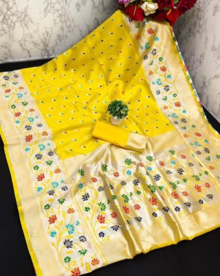 BHUMIKA CREATION Woven Kanjivaram Pure Silk, Art Silk Saree(Yellow)