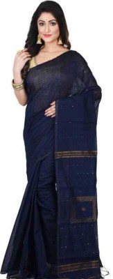 Sthaker Self Design Handloom Cotton Blend Saree(Dark Blue)